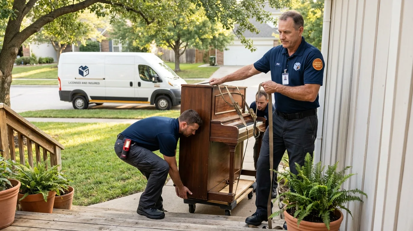 Licensed piano movers securing grand piano in Danville, CA