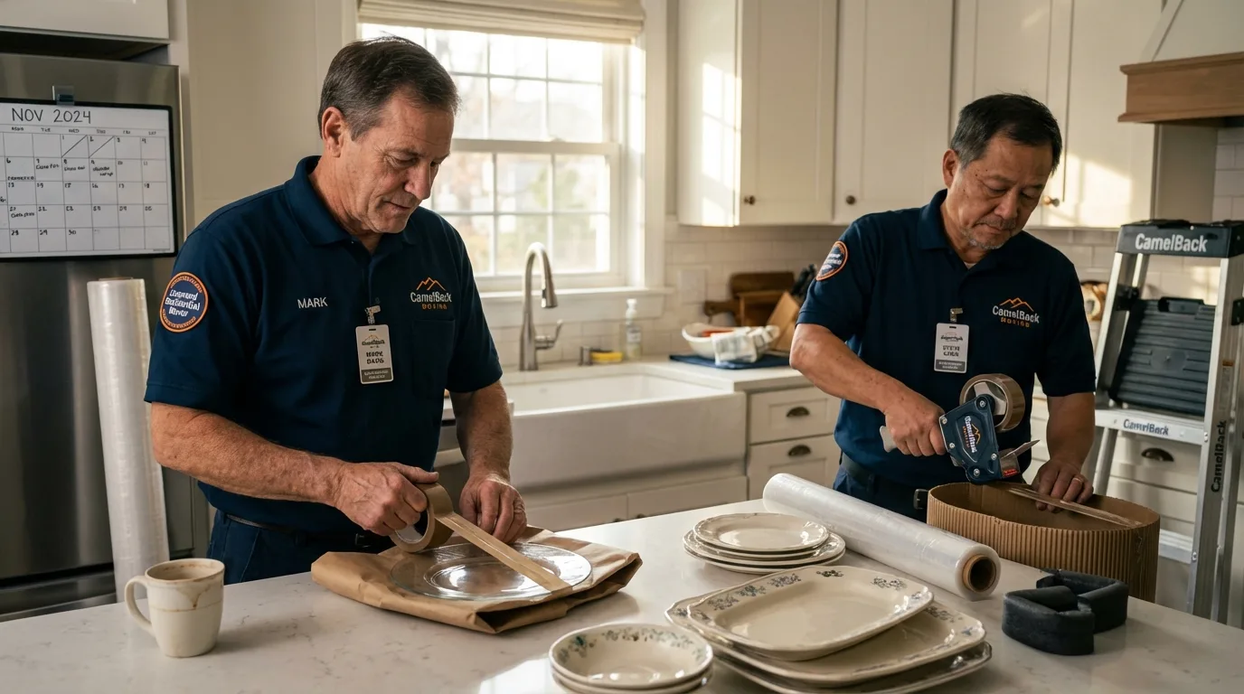Professional crew packing kitchen dishware in Danville, CA